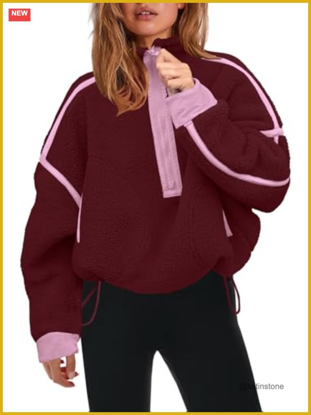 Womens Half Zip Fleece Pullover Sherpa Jacket Loose Fit Long Sleeve Zip Pockets